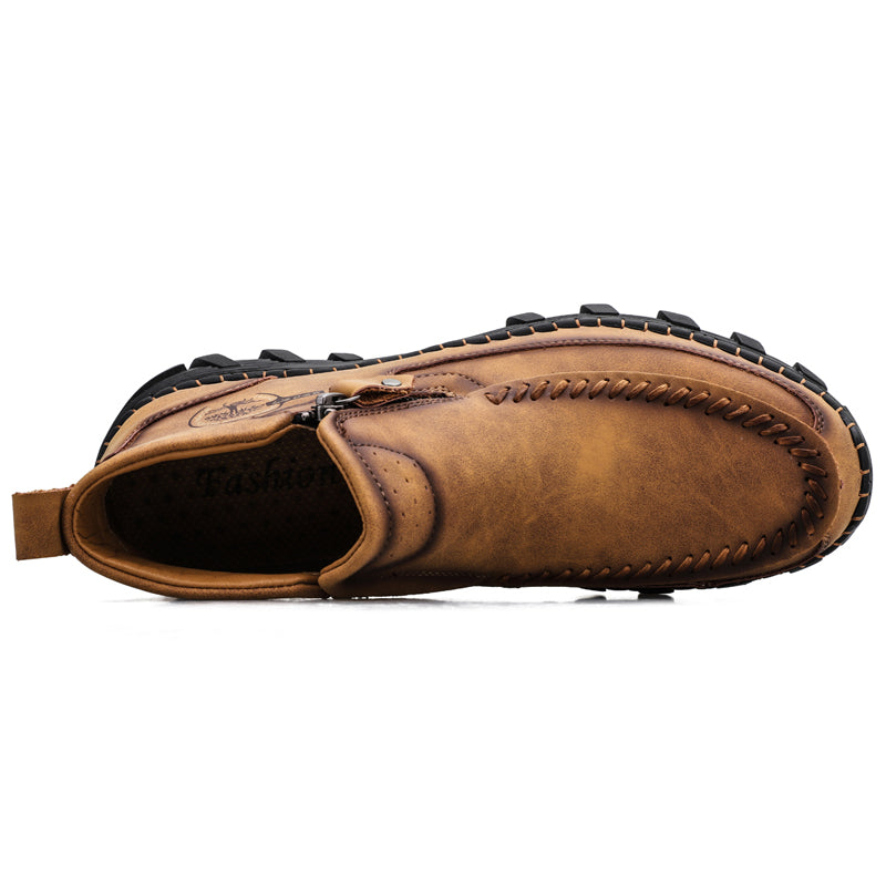 (⏰NOW ON: 70% OFF Sale! 🔥)Men's Premium Motorcycle Boots – Hand-Stitched Genuine Leather, USMCA Recommended - Wide Toe, Waterproof, Anti-Slip, Anti-Sprain, Ortho Support, Suitable for Riding, Work, Driving, Hiking