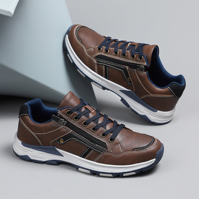 ⏰Limited Time Sale 70% OFF - Men's Genuine Leather Hiking Shoes - Outdoor Work Shoes -Side Zipper, Lightweight, Wide Toe Box, Arch Support, Shock Absorption, Waterproof, Slip-Resistant