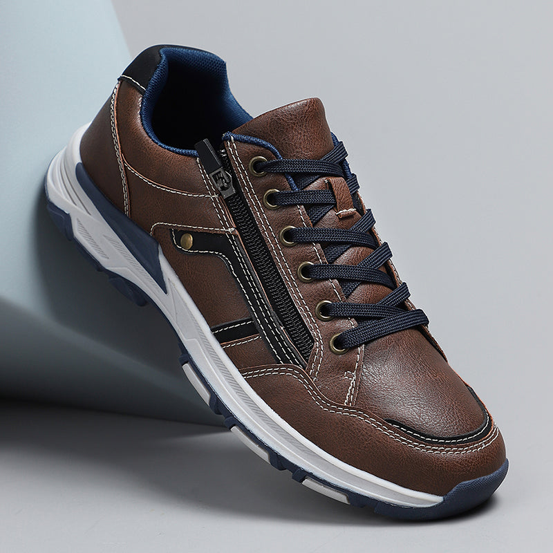 ⏰Limited Time Sale 70% OFF - Men's Genuine Leather Hiking Shoes - Outdoor Work Shoes -Side Zipper, Lightweight, Wide Toe Box, Arch Support, Shock Absorption, Waterproof, Slip-Resistant