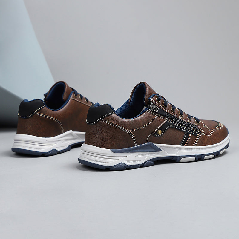 ⏰Limited Time Sale 70% OFF - Men's Genuine Leather Hiking Shoes - Outdoor Work Shoes -Side Zipper, Lightweight, Wide Toe Box, Arch Support, Shock Absorption, Waterproof, Slip-Resistant