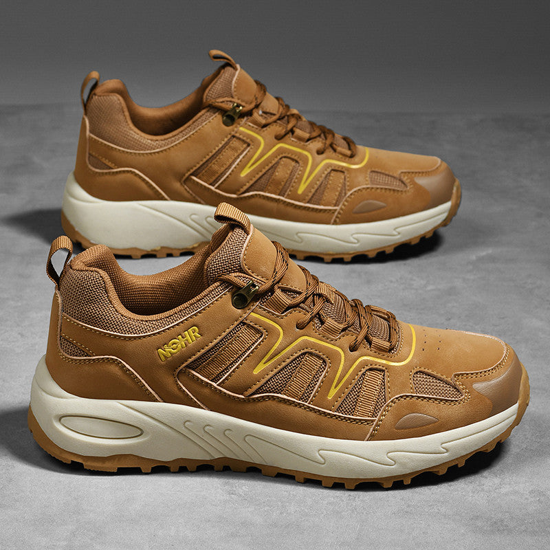 Men's Mixed Material Hiking Shoes – Waterproof, Slip-Resistant, Puncture-Resistant, Impact-Resistant, Breathable, Wide Toe
