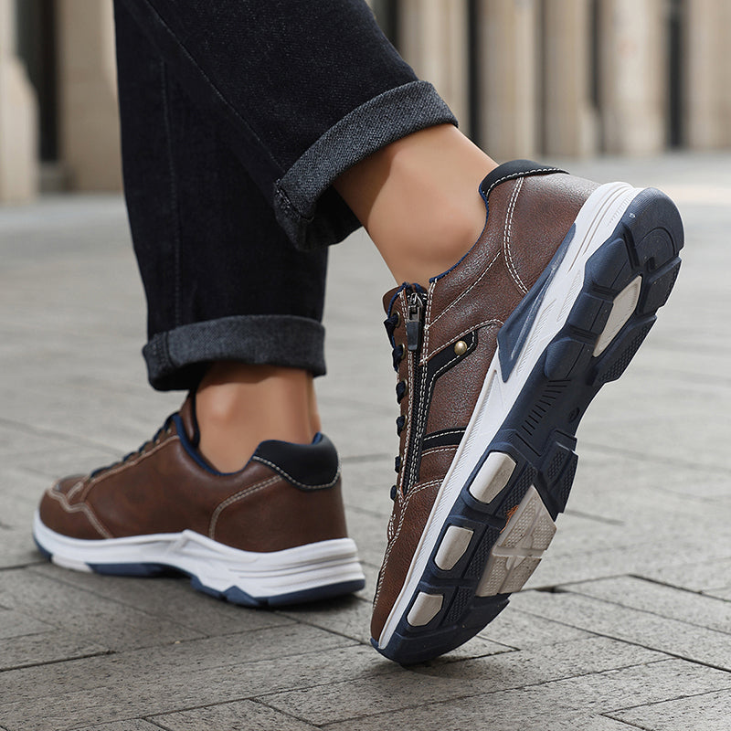 ⏰Limited Time Sale 70% OFF - Men's Genuine Leather Hiking Shoes - Outdoor Work Shoes -Side Zipper, Lightweight, Wide Toe Box, Arch Support, Shock Absorption, Waterproof, Slip-Resistant