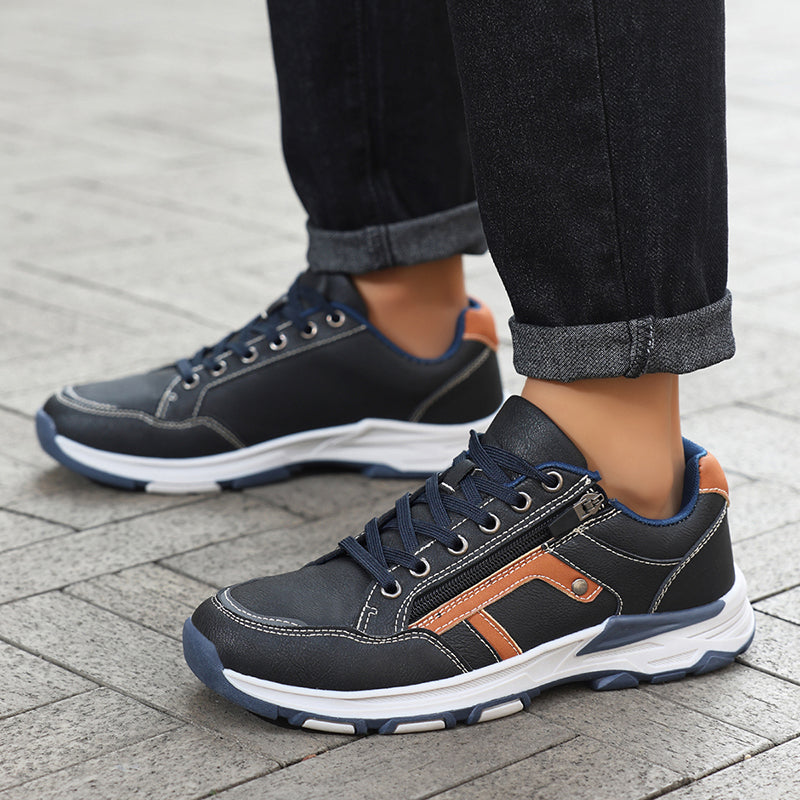 ⏰Limited Time Sale 70% OFF - Men's Genuine Leather Hiking Shoes - Outdoor Work Shoes -Side Zipper, Lightweight, Wide Toe Box, Arch Support, Shock Absorption, Waterproof, Slip-Resistant