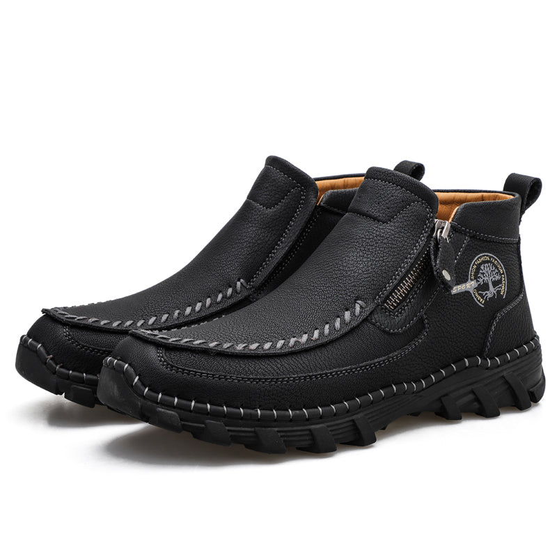 (⏰NOW ON: 70% OFF Sale! 🔥)Men's Premium Motorcycle Boots – Hand-Stitched Genuine Leather, USMCA Recommended - Wide Toe, Waterproof, Anti-Slip, Anti-Sprain, Ortho Support, Suitable for Riding, Work, Driving, Hiking